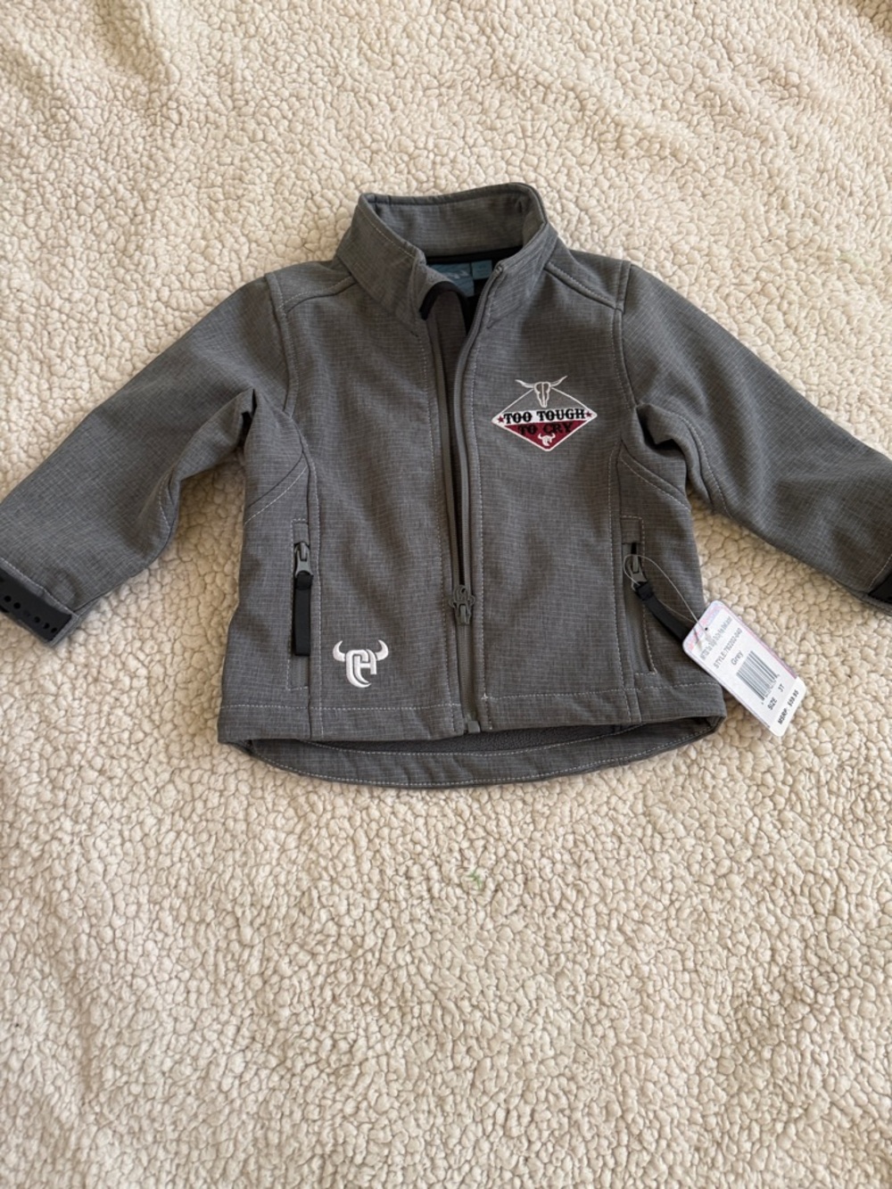 Too Tough Gray Toddler Softshell Jacket with Zip Pockets